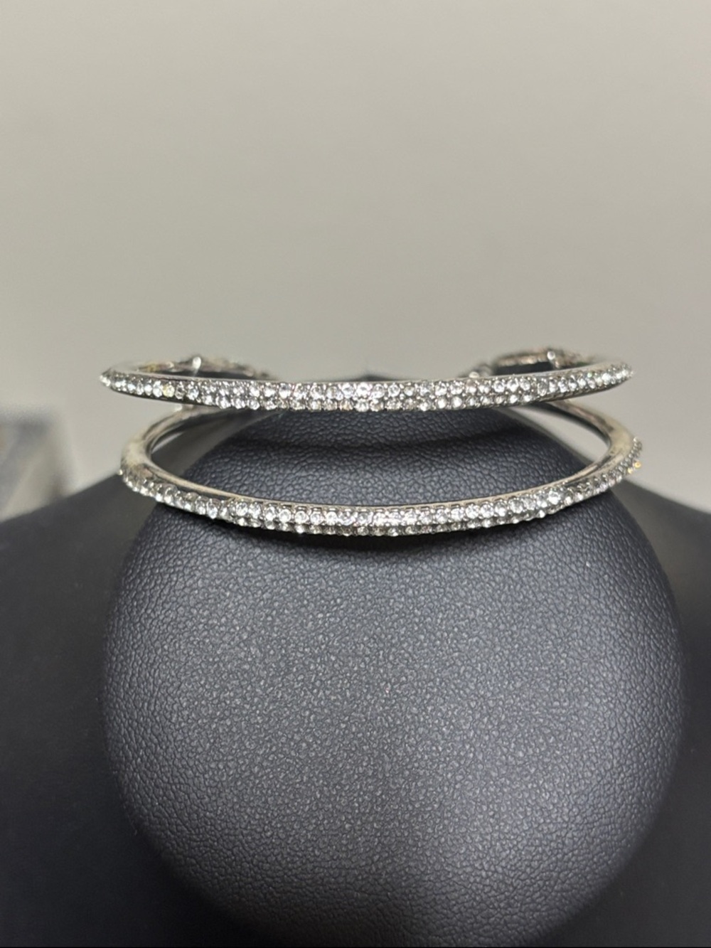 NWT Bebe Rhinestone Double Cuff Bangle Bracelet Silver Tone